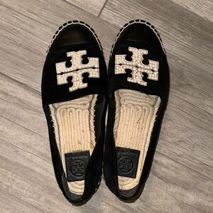 Black Tory Burch Espadrilles with White Pearls
